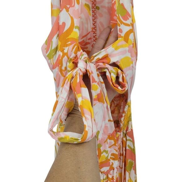 Abel The Label Sz S Pink Orange Floral Tie Cutout Halter Maxi Slip Dress Rayon - Picture 11 of 14